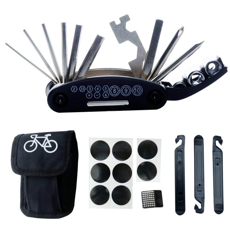 DAWAY B32 Bike Repair Tool Kit - 16-in-1 Multi-Function Bicycle Mechanic Fix Tools Set with Glueless Tire Tube Patches & Tire Levers, Compact Bag Included, Ideal Gift for Cyclists - Image 1